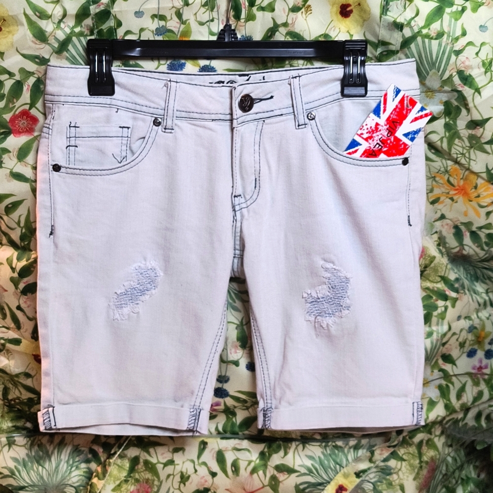 NWT, VIP Jeans, Light blue denim  Bermuda Shorts with rolled hem.